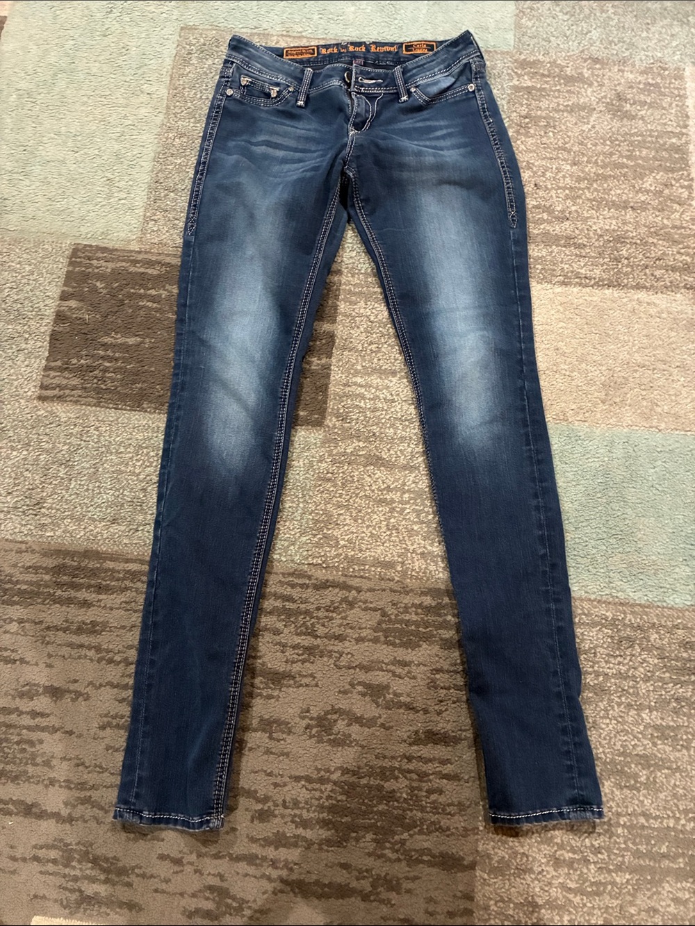 Rock by Rock Revival Women's Skinny Jeans in Dark Blue Wash